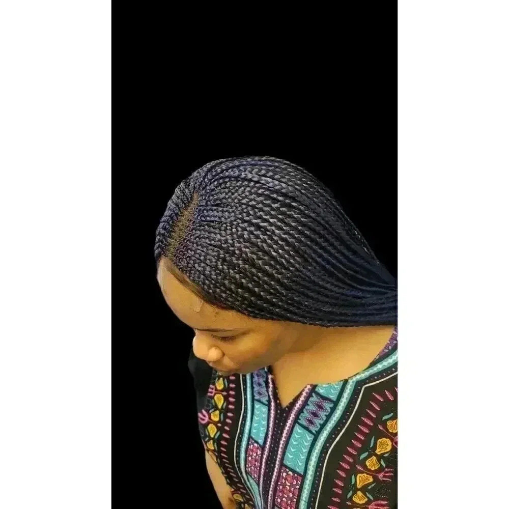Handmade  Braided Lace Wig, Knotless Box Braids Long  Blue Ombre Wig NWT